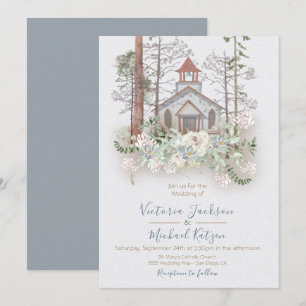 Rustic Chapel in the Woods Wedding invitations
