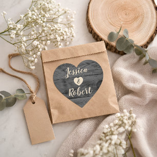 Rustic Charcoal Barn Wood Heart Monogram Wedding Sticker