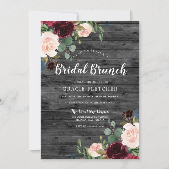 Rustic Charcoal Blush & Burgundy Bridal Shower Invitation (Front)