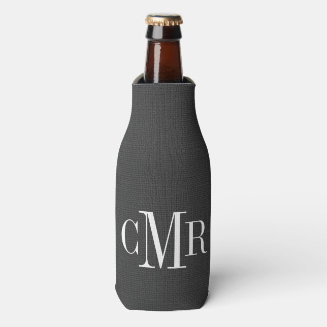 Rustic Charcoal Classic Monogram Bottle Cooler (Bottle Front)