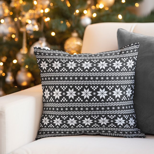 Rustic Charcoal Fair Isle Holiday Throw Pillow (Creator Uploaded)