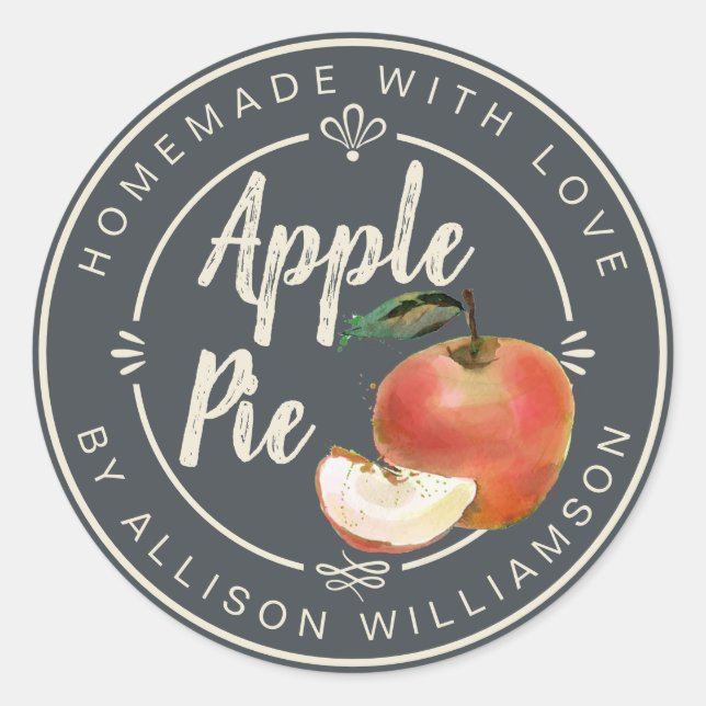 Rustic Charcoal Grey Homemade Apple Pie Classic Round Sticker (Front)