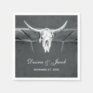 Rustic Charcoal Grey Western Texture Bull Skull Napkin