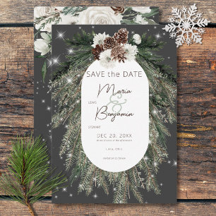 Rustic Charcoal Pine Winter Sparkle Wedding Save The Date