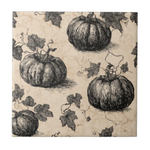 Rustic Charcoal Pumpkin and Vine Fall Tile