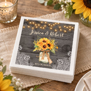 Rustic Charcoal Sunflower Mason Jar Wedding Napkin