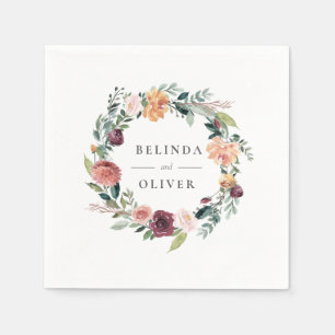 Rustic Charm Burgundy Blush Pink Floral Wedding Napkin