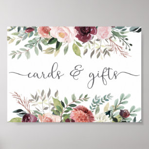 Rustic Charm Burgundy Blush Pink Floral Wedding Poster