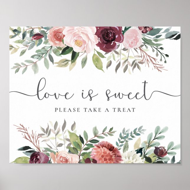 Rustic Charm Burgundy Blush Pink Floral Wedding Poster (Front)