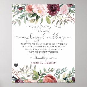 Rustic Charm Burgundy Blush Pink Floral Wedding Poster