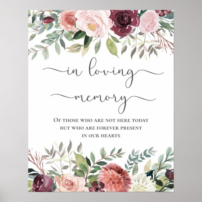 Rustic Charm Burgundy Blush Pink Floral Wedding Poster (Front)