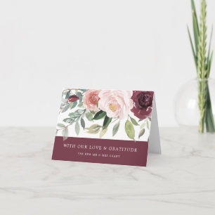Rustic Charm Burgundy Blush Pink Floral Wedding Thank You Card