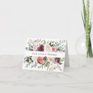 Rustic Charm Burgundy Blush Pink Floral Wedding Thank You Card