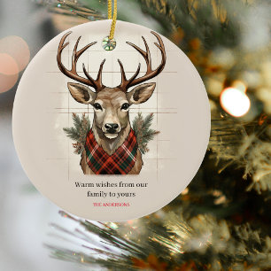 Rustic Charm Farmhouse Treasures with Plaid Deer Ceramic Tree Decoration