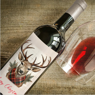 Rustic Charm Farmhouse Treasures with Plaid Deer Wine Label