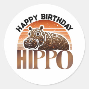 Rustic Charm Hippo Happy Birthday Classic Round Sticker