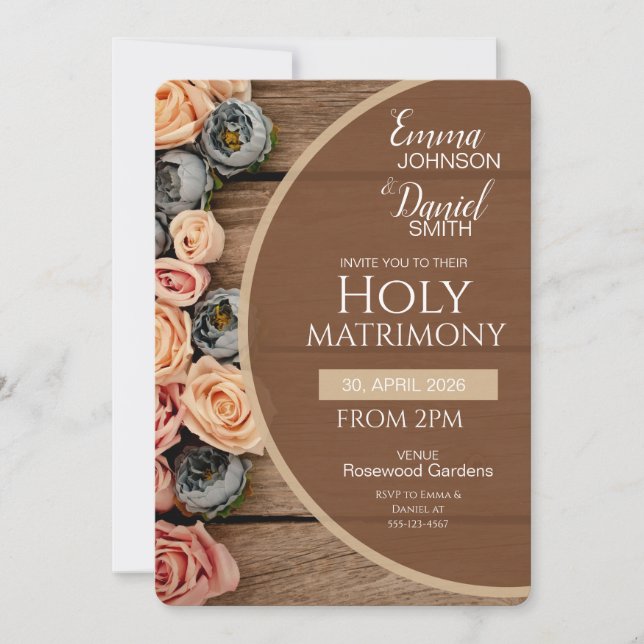Rustic Charm Holy Matrimony Wedding Invitation (Front)