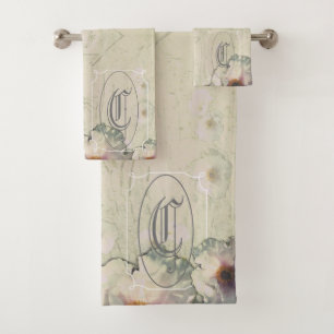 Rustic Charm Tree Peony Monogram Bath Towel Set