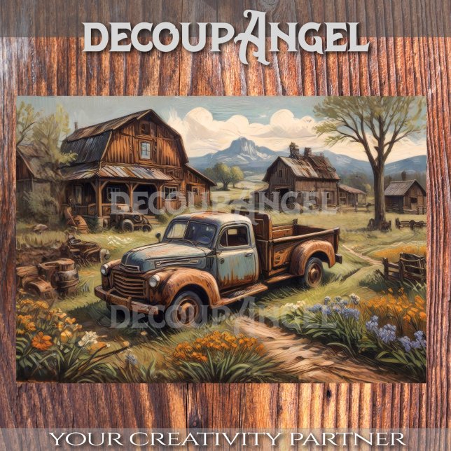 Rustic Charm: Vintage Pickup & Farmhouse Decoupage Tissue Paper (Creator Uploaded)