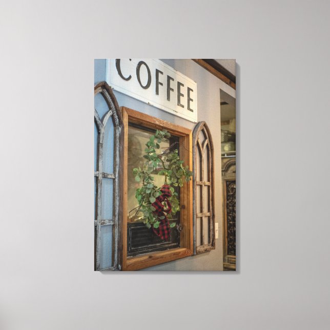 Rustic Charm: Vintage Window and Coffee Sign (Front)