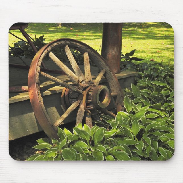 Rustic Charm – Weathered Wagon Wheel Photography Mouse Mat (Front)