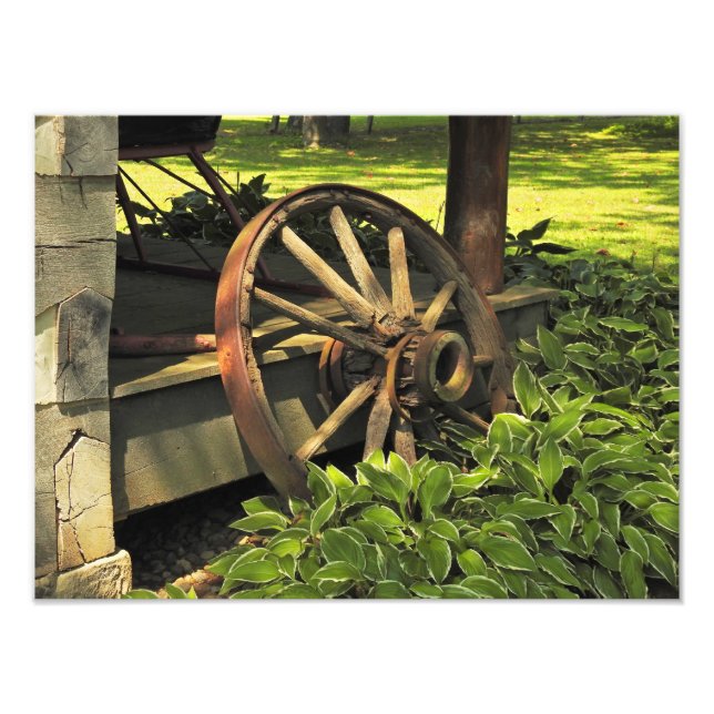 Rustic Charm – Weathered Wagon Wheel Photography Photo Print (Front)