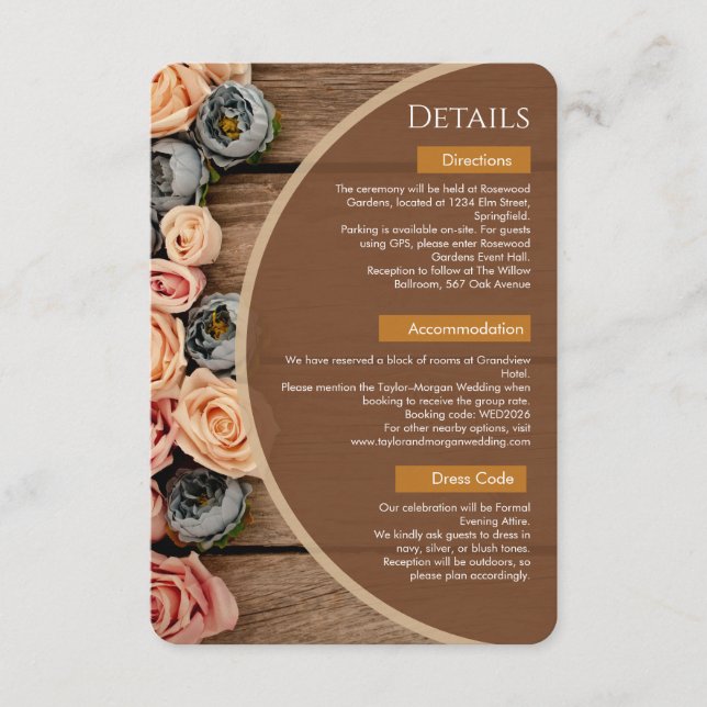 Rustic Charm Wedding Details Card (Front)