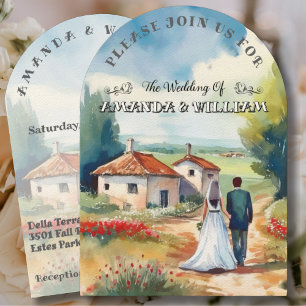 Rustic Charming Countryside Watercolor  Wedding Invitation