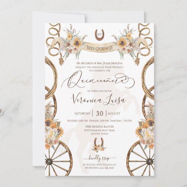 Rustic Charro Floral Boho Country Quinceanera Invi Invitation (Front)
