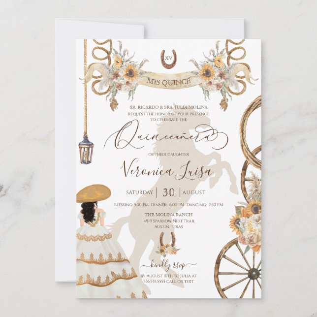 Rustic Charro Floral Boho Country Quinceanera v2 Invitation (Front)