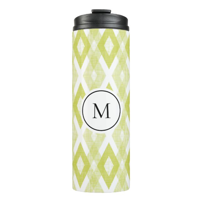 Rustic Chartreuse Ikat Pattern Monogram Thermal Tumbler (Front)