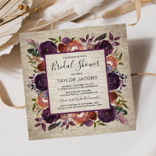 Rustic Chateau Butterum & Plum Flora Bridal Shower Invitation