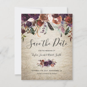 Rustic Chateau Butterum & Plum Floral Save The Date