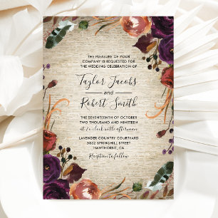 Rustic Chateau Butterum & Plum Floral Wedding Invitation