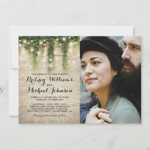 Rustic Chateau Church Lights Photo Wedding Invitation