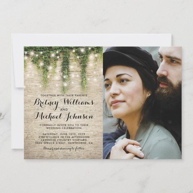 Rustic Chateau Church Lights Photo Wedding Invitation (Front)
