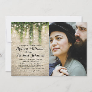 Rustic Chateau Church Lights Photo Wedding Invitation
