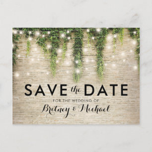 Rustic Chateau Stone Church Lights Save the Date Announcement Postcard