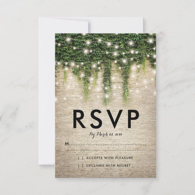 Rustic Chateau Stone Church Lights Wedding RSVP Card (Front)