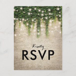 Rustic Chateau Stone Church Lights Wedding RSVP Invitation Postcard