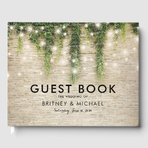 Rustic Chateau Stone Church String Lights Wedding Guest Book