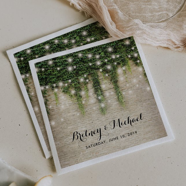Rustic Chateau Stone Church String Lights Wedding Napkin (Creator Uploaded)