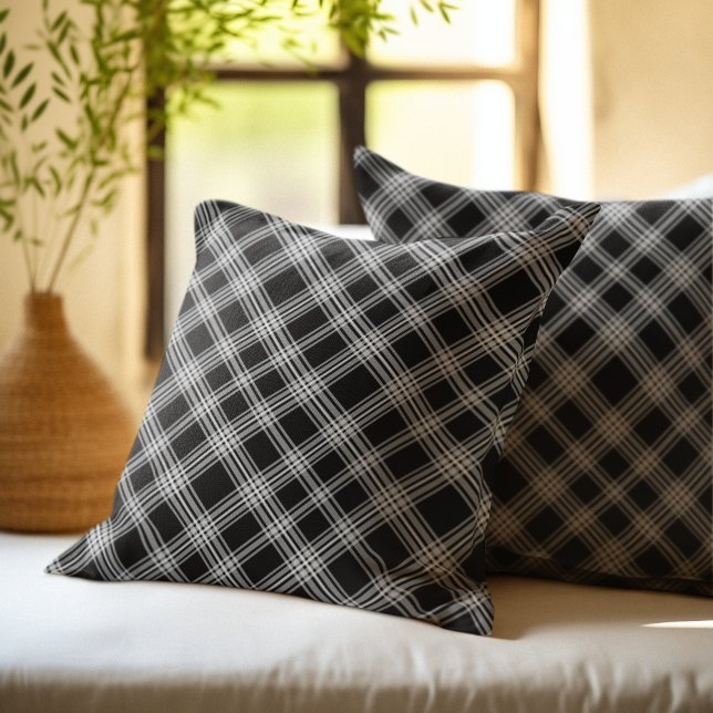 Rustic Checkered Pattern Plaid Fabric Color Black Cushion (Creator Uploaded)