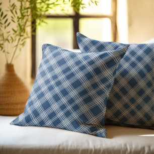 Rustic Checkered Pattern Plaid Fabric Color Blue Cushion