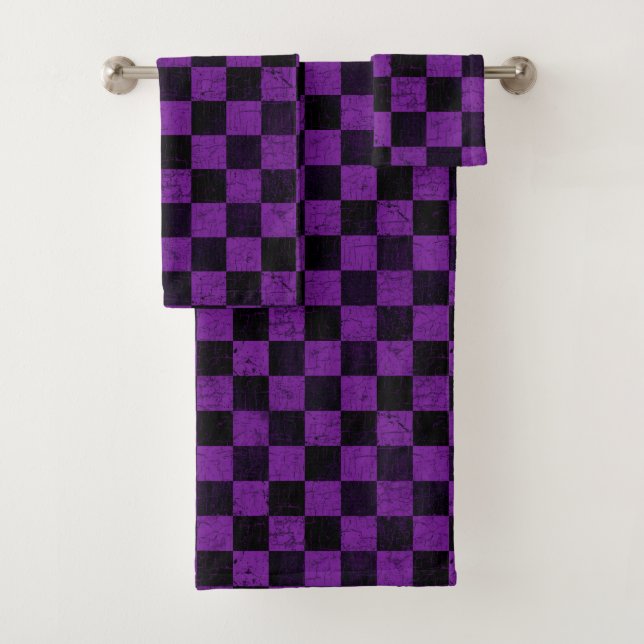 Rustic Checks, Purple and Black Bath Towel Set (Insitu)