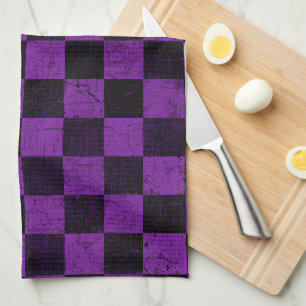 Rustic Checks, Purple and Black Tea Towel