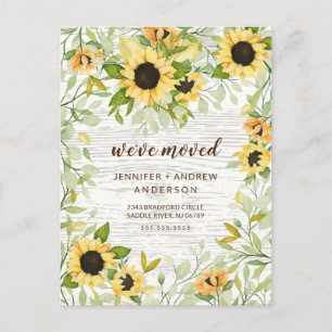 Rustic Cheerful Sunflowers Moving Announcement Postcard