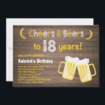 Rustic Cheers and Beers 18th Birthday Invitation<br><div class="desc">Rustic Cheers and Beers 18th Birthday Invitation. Adult Birthday. Beer Birthday for men. Rustic Wood Background. Country Vintage Retro. For further customisation,  please click the "Customise it" button and use our design tool to modify this template.</div>