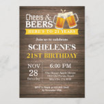 Rustic Cheers and Beers 21st Birthday Invitation<br><div class="desc">Rustic Cheers and Beers 21st Birthday Invitation Card. Adult Birthday. Yellow. 16th 18th 20th 21st 30th 40th 50th 60th 70th 80th 90th 100th. Any Age. For further customisation,  please click the "Customise it" button and use our design tool to modify this template.</div>