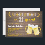 Rustic Cheers and Beers 21st Birthday Invitation<br><div class="desc">Rustic Cheers and Beers 21st Birthday Invitation. Adult Birthday. Beer Birthday for men. Rustic Wood Background. Country Vintage Retro. For further customisation,  please click the "Customise it" button and use our design tool to modify this template.</div>
